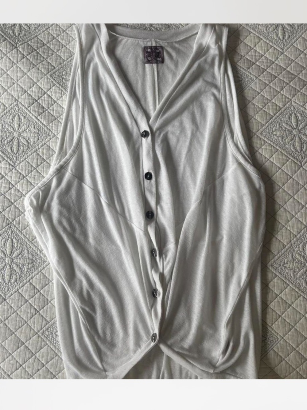 We The Free White Button-Front Twist Hem Tank